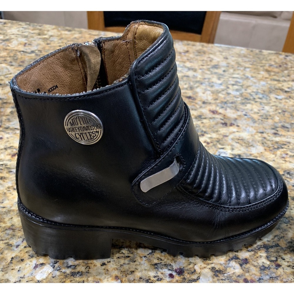Harley Davidson Black Leather Zipper Boots #H3334 Women's Size 7 1/2 B - Picture 3 of 11